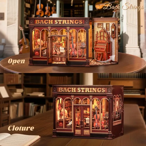 Miniatura 3 de Fsolis Kit de rincón de libros – Kit de casa en miniatura para adultos, estantería 3D rompecabezas de madera Booknook Music Librero Diorama regalos