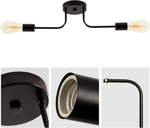 Miniatura 9 de 2 lámparas de techo industriales semiempotradas con ramificación de metal ajustable, soporte E26, pintado en negro, para cocina, sala de estar