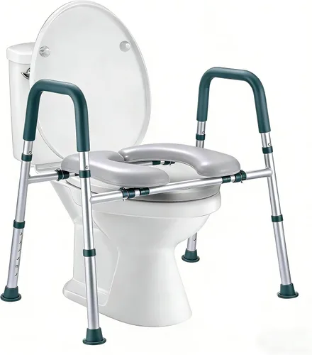 Asiento de inodoro elevado con asas, elevador de asiento de inodoro elegible para personas mayores con altura y ancho ajustables, asiento de inodoro