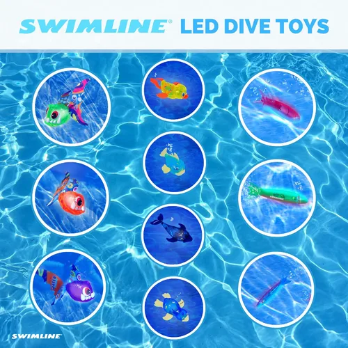 Miniatura 8 de Swimline Paquete de 1 juguete de buceo original con luz LED brillante de animales marinos, piraña para atrapar el pez, juego de recuperación