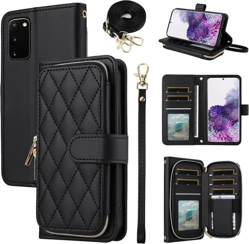 Miniatura 15 de Funda de Cartera para Samsung Galaxy S20 FE 5G de 6.5 Pulgadas con Correa para Muñeca, Billetera con Cremallera y más de 9 Ranuras para Tarjetas