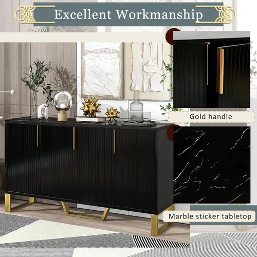 Miniatura 5 de Quarte Aparador moderno de lujo con cuatro puertas, asas y patas de metal y estantes ajustables, mesa consola de armario de cocina para sala