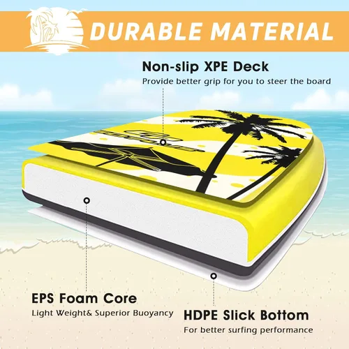 Miniatura 3 de Goplus Bodyboard para playa, 33/37/41 pulgadas, tabla de cuerpo ligero con correa de muñeca, núcleo EPS, cubierta XPE, parte inferior lisa de HDPE
