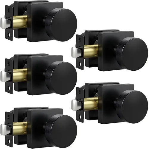 Miniatura 9 de Knobonly Paquete de 6 pomos de puerta negros para dormitorio y baño, pomos de puerta de privacidad interiores con cerradura, pomos de puerta