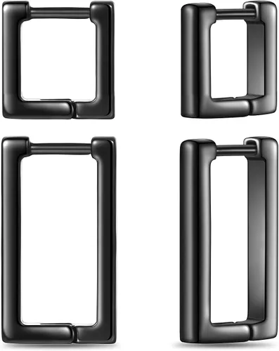 2 pares de aretes de aro minimalistas chapados en oro de 14 quilates, pequeños y delicados aretes geométricos cuadrados y rectangulares para niñas y