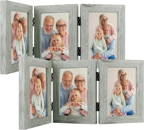 Miniatura 29 de Frametory, 3 Marcos de Fotos 4x6 Marcos de Fotos Trípticos Collage - Cristal Real - Triple Plegable (Gris, 1 Paquete)