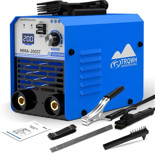 TRQWH Máquina de Soldadura MMA de 200A, Soldadora de Electrodo de 110V, Soldadora de Arco Portátil con Pantalla Digital IGBT, Arranque en Caliente