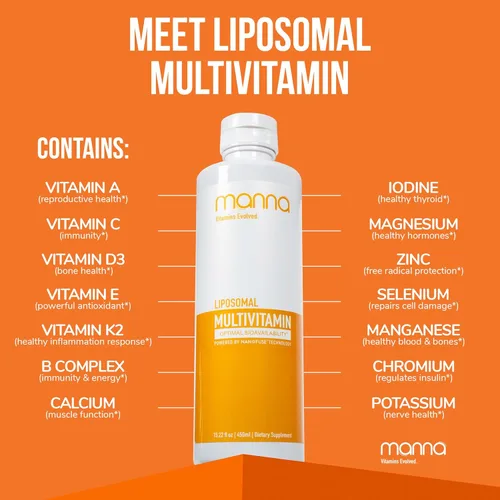 Miniatura 4 de Manna Vitamins Evolved Multivitamínico liposomal: multivitamínico diario proporciona 20 vitaminas y minerales, multivitamínicos para hombres