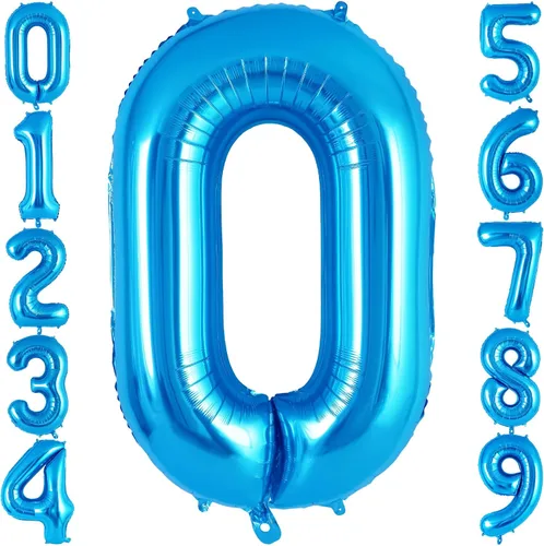 Globo de número 0 azul de 40 pulgadas, globos grandes de papel de aluminio de helio, globos gigantes de Mylar número 0 para suministros de