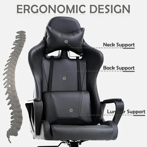 Miniatura 4 de Silla de videojuegos, silla de videojuegos, silla de escritorio de oficina con respaldo alto, silla de escritorio de oficina con soporte lumbar