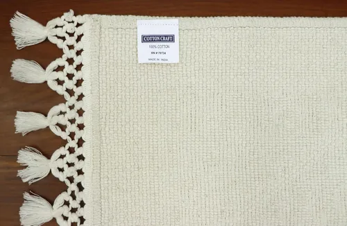 Miniatura 8 de COTTON CRAFT Alfombra tejida de área, paquete de 2 alfombras de algodón con textura jacquard, alfombra rústica bohemia con flecos, lavable a