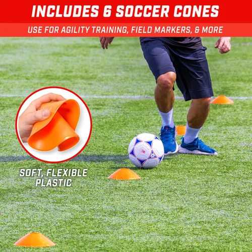 Miniatura 4 de GoSports Elite Soccer Goals – Redes de fútbol portátiles de 12 x 6 pies y 6 x 4 pies para juegos o práctica – Incluye 6 conos, funda de transporte