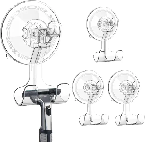 Miniatura 7 de Teletrogy Ganchos grandes con ventosa para maquinilla de afeitar de ducha, paquete de 2 ganchos de ducha al vacío reutilizables resistentes, ganchos