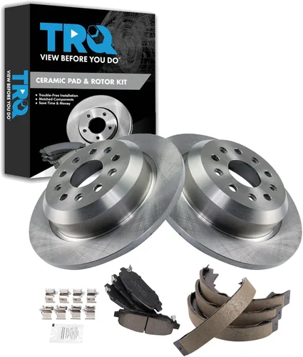 Miniatura 113 de TRQ Kit de pastillas de freno y rotor Posi trasero premium con zapatas de estacionamiento para camión GM SUV