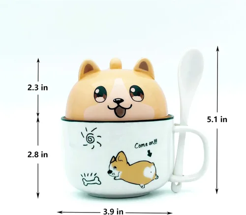 Miniatura 2 de Lindas tazas de café de cerámica Corgi con tapa y cuchara, diseño de perro encantador regalo para niños y niñas