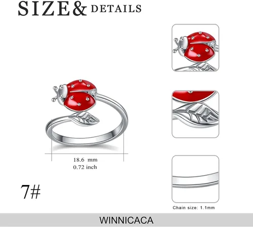 Miniatura 5 de WINNICACA Anillos de plata de ley 925 para mujer, abeja, colibrí, mariposa, mariquita, libélula y búho, anillos abiertos para cumpleaños