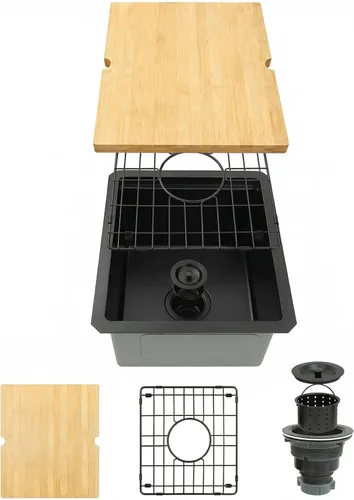 Miniatura 11 de Fregadero de cocina de 33 x 22 pulgadas, color negro, 33 pulgadas de montaje superior, fregadero de cocina de acero inoxidable calibre 16, estación