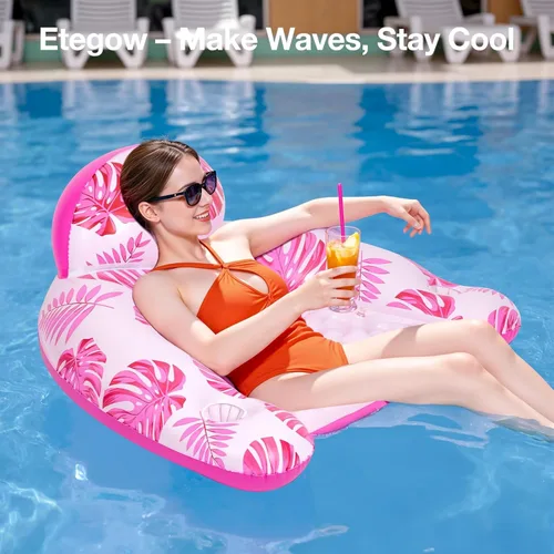 Miniatura 6 de Flotadores de piscina para adultos [2025 Nuevo Actualizado] - Sillas Flotantes Inflables, Flotadores de Piscina con Soportes para Tazas, 2 Parches