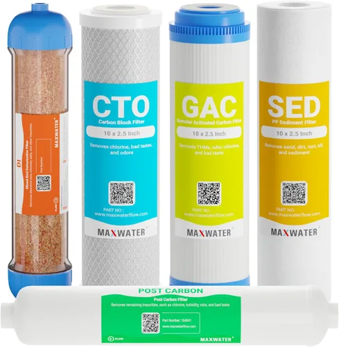 Filtros de repuesto para sistema RO DI de 6 etapas - Sedimento, GAC, CTO, Post-Carbon, DI de lecho mixto, filtros de agua de tamaño estándar de 10