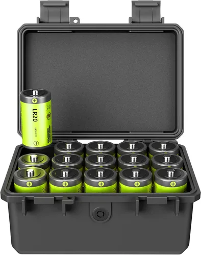 Miniatura 12 de KIWIFOTOS Organizador de baterías C con 15 ranuras para almacenamiento, resistente al agua, IP67, impermeable, celda C, LR14, contenedores alcalinos