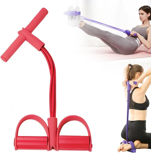 Bandas de resistencia con asas, 21 bandas de resistencia de fitness, 4 tubos de pedal de tobillo bandas de estiramiento para entrenamientos de Rojo