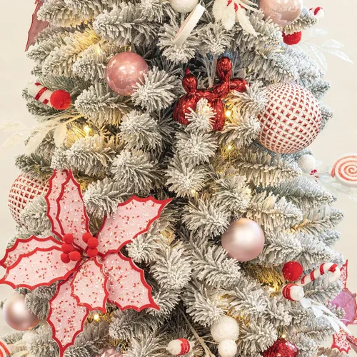 Miniatura 5 de KI Store 6 piezas Flores de Nochebuena Rojas para Árbol de Navidad de 12 Pulgadas Decoraciones de Árbol de Navidad Candyland Exhibición Floral