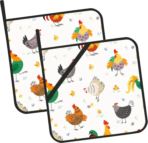 Juego de 2 soportes para ollas de gallo de dibujos animados, resistentes al calor y antideslizantes, almohadillas calientes para horno de pollo de