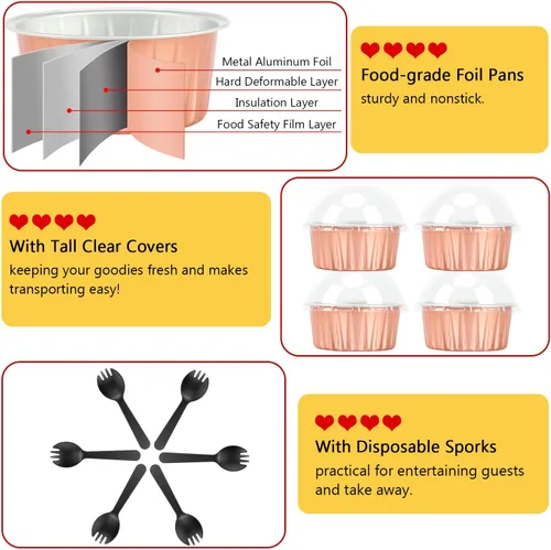 Miniatura 4 de Jumbo 5oz 148ml de papel de aluminio para cupcakes con tapas, juego de 50, Free-Air, ramequines desechables, moldes para magdalenas, mini moldes