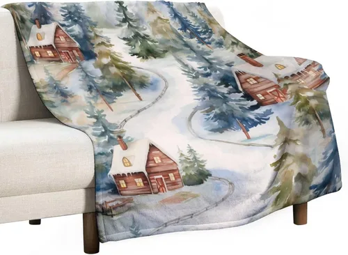 Miniatura 45 de Manta de invierno de acuarela de Navidad en el bosque, manta cálida y acogedora para sofá, cama para adultos, 30 x 40 pulgadas, manta de microfibra