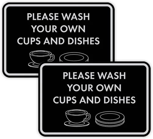 Miniatura 57 de Letrero clásico enmarcado con texto en inglés «Please Wash Your Own Cups and Dishes» (oro cepillado), pequeño