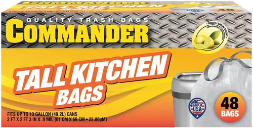 Miniatura 8 de Commander - Bolsas de basura blancas con cordón para cocina de 13 galones, 0.7 milésimas de pulgada de grosor y alto, 24 x 25 pulgadas, paquete