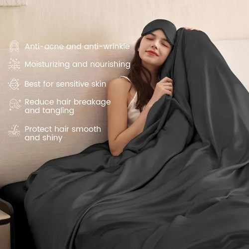 Miniatura 3 de THXSILK Juego de funda de edredón de seda de morera 100% pura de 3 piezas, ropa de cama de lujo ultra suave de grado 6A+, sábanas de seda