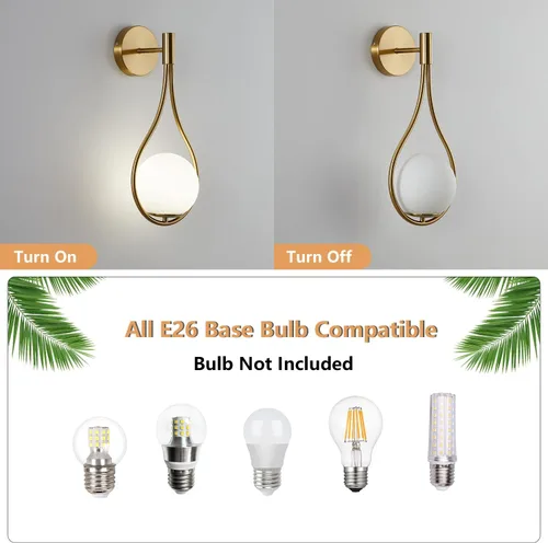 Miniatura 4 de KCO Lighting - Aplique de pared con diseño de gota de mediados de siglo, lámpara de pared de latón cepillado, lámpara de montaje en pared