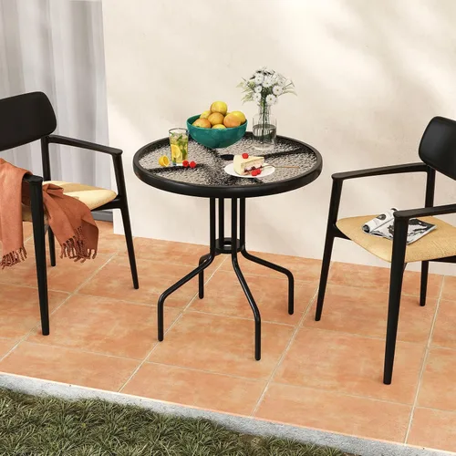 Miniatura 5 de Tangkula Mesa de Comedor Redonda de Vidrio para Patio de 27.5 Pulgadas con Agujero para Sombrilla de 1.57", Marco de Metal Resistente, Mesa Auxiliar