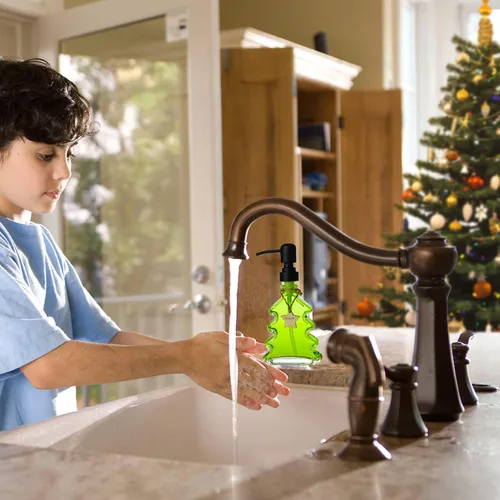 Miniatura 7 de Dispensador de Jabón de Árbol Navideño, Dispensador de Jabón de Vidrio con Bomba Negra 304 a Prueba de Óxido, en Forma de Árbol Navideño, Ideal