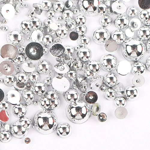 3000 unidades de perlas de ABS redondas con parte trasera plana, cuentas de imitación medio sueltas, gemas de varios tamaños de 0.08/0.39/6/0.39