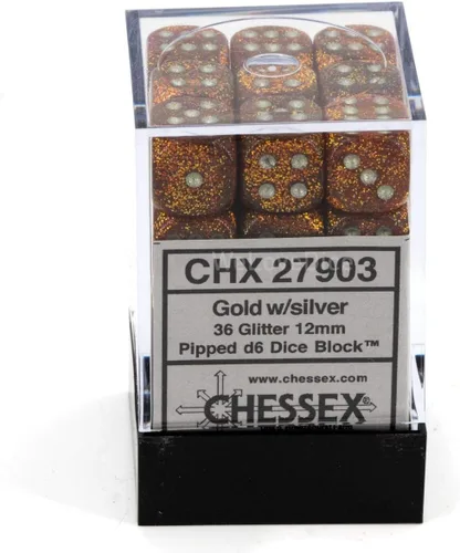 Miniatura 3 de Chessex Juego de dados poliédricos dorados y plateados con purpurina de 0.47 pulgadas, compatible con Calabozos y Dragones, Pathfinder y otros