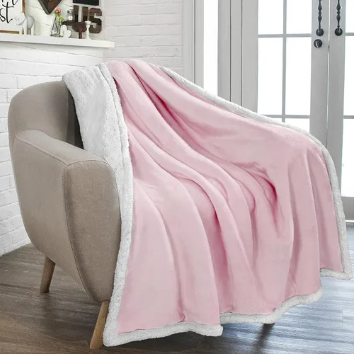 Miniatura 2 de PAVILIA Manta de Forro Polar Sherpa para Sofá, Tamaño Twin, Rosa Claro, Manta de Sofá de Felpa Suave y Esponjosa, Manta de Invierno Reversible