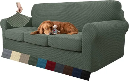 Miniatura 63 de MAXIJIN funda para sofá de 4 piezas, para sofás de 3 plazas, muy elástica, no se desliza, para perros, para mascotas, protector elástico de muebles