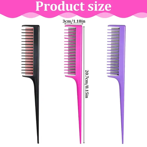 Miniatura 2 de Paquete de 3 peines profesionales para burlas, peine triple burla, herramienta de cola de rata, peines de corte de cabello, profesional, añade