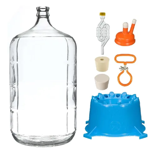 North Mountain Supply Jarra de fermentación Carboy de vidrio italiano de 6 galones, con tapones de goma perforados y sin taladrar, cerradura de aire
