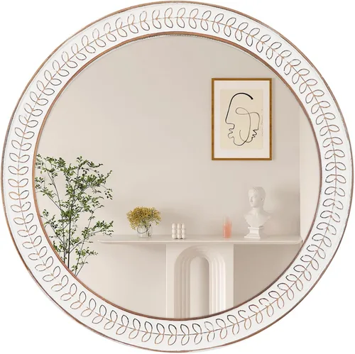 Miniatura 9 de Espejo de pared redondo de 30 pulgadas, espejos circulares con marco de madera de granja, espejo rústico grande decorativo para montar en la pared