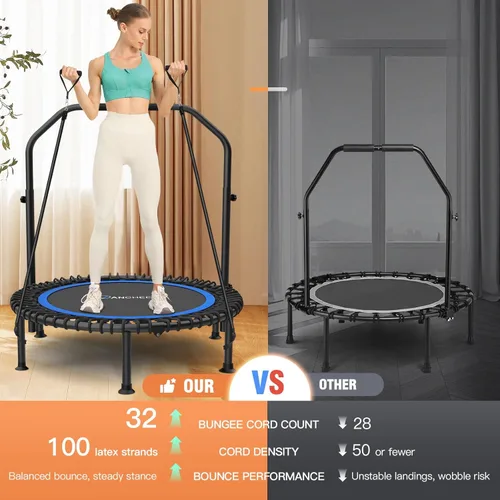 Miniatura 3 de ANCHEER Minitrampolín plegable de 40"/48", carga máxima de 450 libras/550 libras para interiores, con mango de espuma ajustable de 4 niveles
