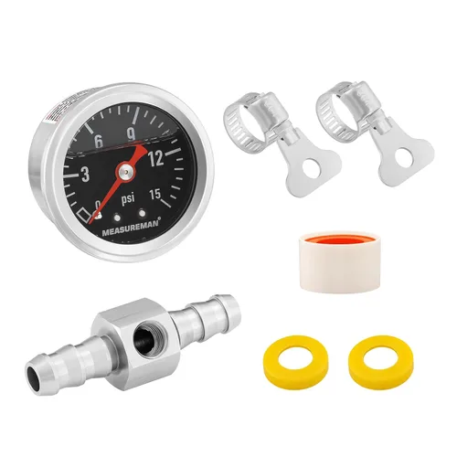 Miniatura 26 de MEASUREMAN - Manómetro, 0 a 15 psi, relleno glicerina, esfera 1.5 pulgadas, caja acero inoxidable 304, montaje central posterior 1/8 NPT, adaptador