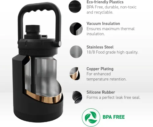 Miniatura 4 de Asobu Mini jarra de acero inoxidable de doble pared aislada al vacío de 33 onzas con asa de mano completa fácil de transportar y popote desplegable