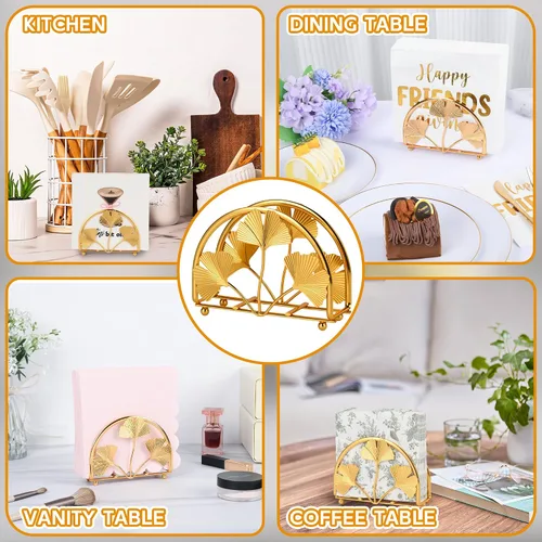 Miniatura 4 de Servilletero de hojas de ginkgo dorado para mesa, elegantes servilleteros para servilletas de papel, servilletero, servilleta de cóctel de una pieza