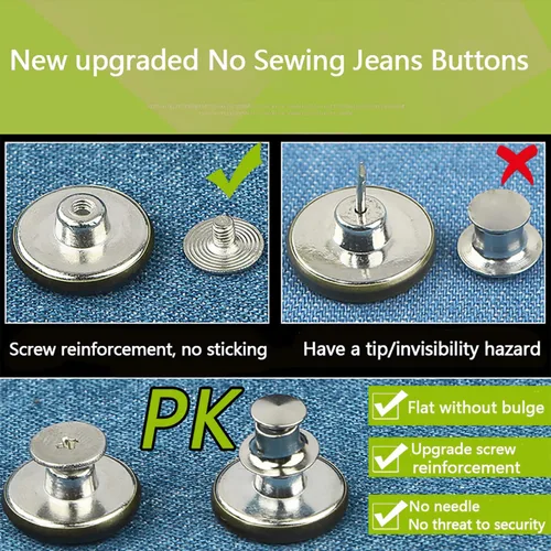 Miniatura 7 de GIYOMI 17mm Kit de reemplazo de botones para jeans sin costura con base metálica, 12 juegos de botones metálicos removibles sin clavos de 17 mm, kit