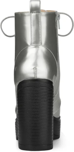Miniatura 3 de Allegra K Botas de combate de tacón alto grueso con cordones para mujer, M