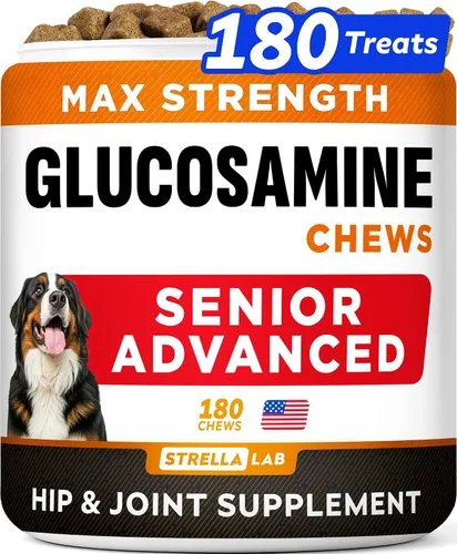 Miniatura 12 de STRELLALAB Suplemento avanzado de glucosamina para cadera y articulaciones para perros mayores, mejillón y colágeno de labios verdes, alivio