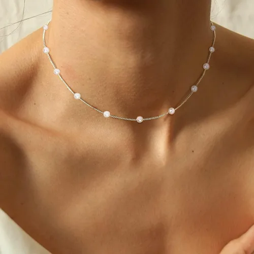 Miniatura 4 de Collar de perlas chapado en oro de 14 quilates en capas, cadena de espiga simple, para mujer, regalos de joyería